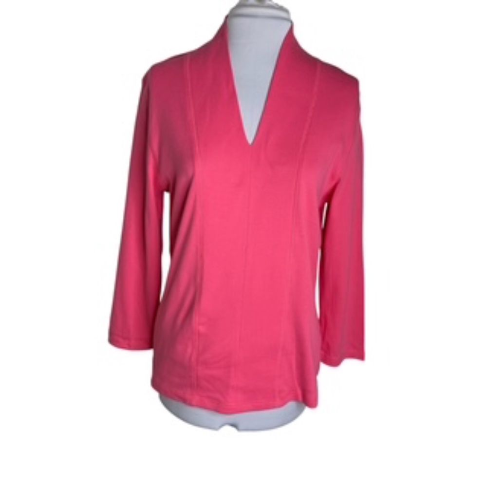 NWOT Rafaella Studio Long Sleeve V-Neck Coral Top Size L